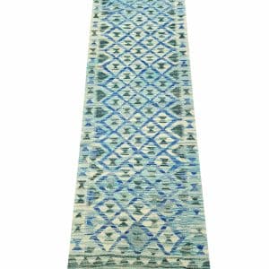 Blue Lattice – Chobi Kilim Runner 192 x 66 CM