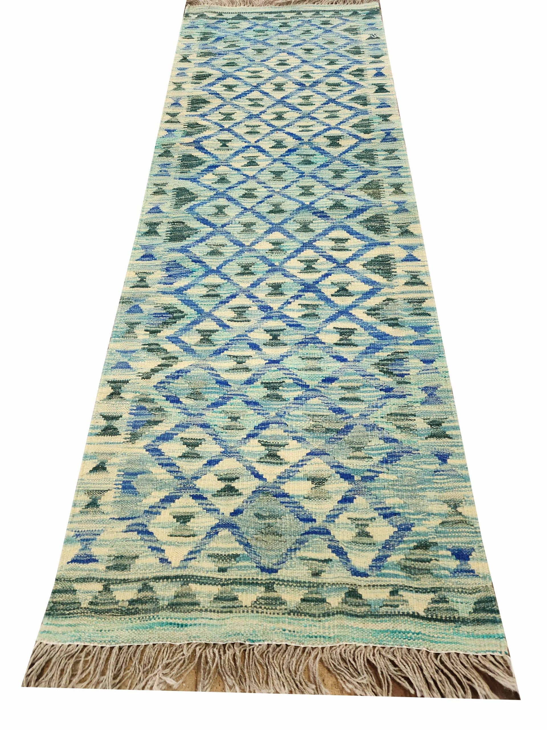 Blue Lattice - Chobi Kilim Runner 192 x 66 CM - Image 2